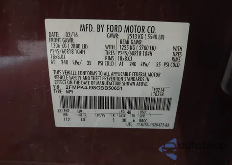 2016 Ford Edge Sel из США, поврежденный, VIN 2FMPK4J98GBB50651